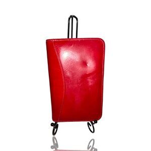 Scully Red Leather Rolling Address Book Organizer with Zipper